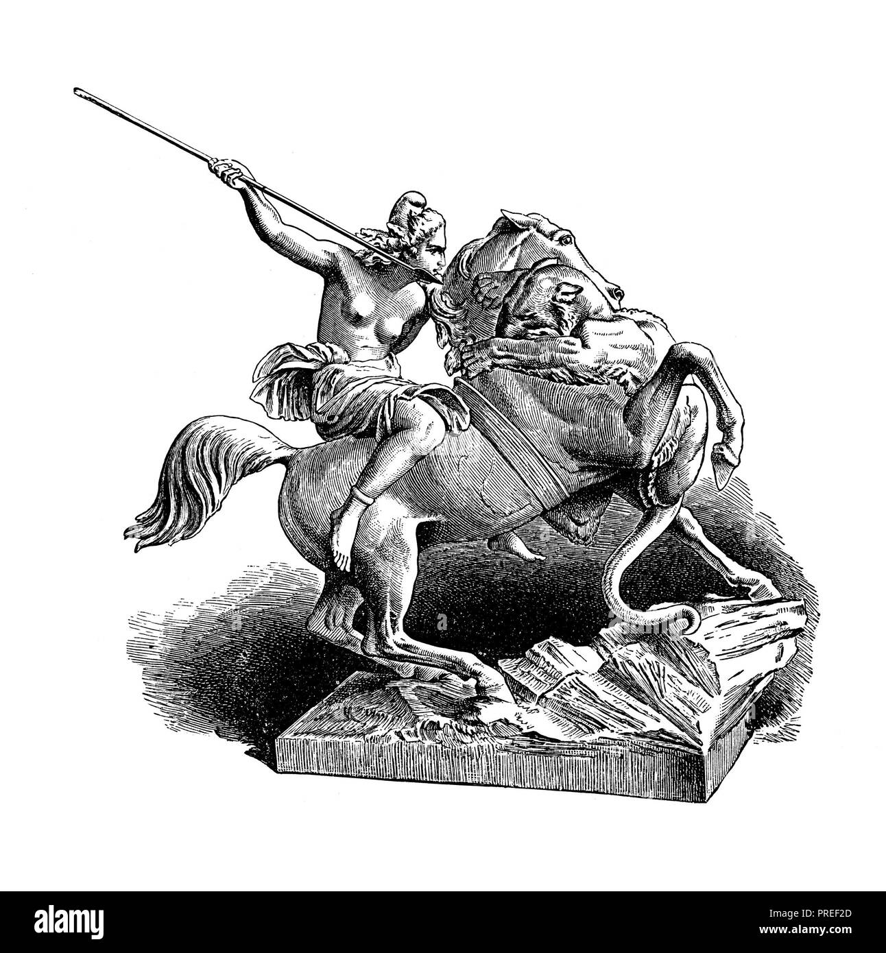 Illustrazione originale di Amazon, guerriera nella mitologia greca. Pubblicato in una storia pittorica del mondo grandi nazioni: fin dalle prime date Foto Stock