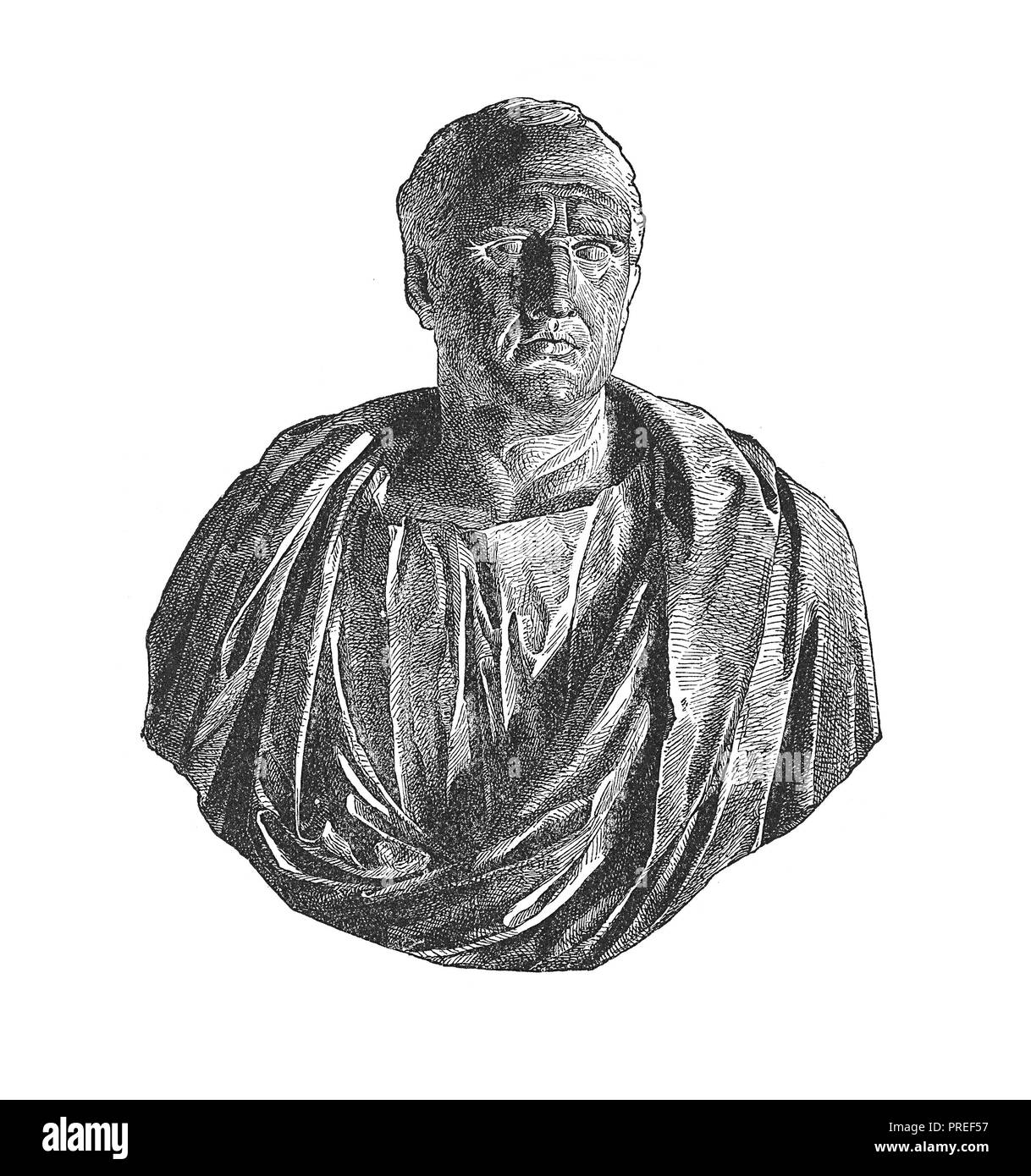 Illustrazione originale di Cicerone (3 gennaio 106 BC - 7 Dicembre 43 BC) un filosofo romano, politico, avvocato, oratore, un teorico politico, console e const Foto Stock