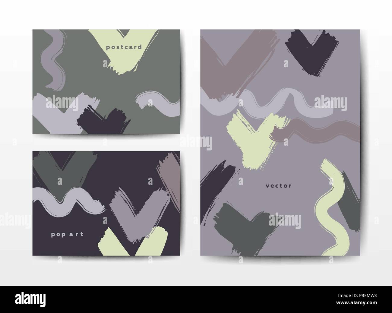 Moderna spazzola grunge cartoline coloratissimi modelli vettoriali Illustrazione Vettoriale