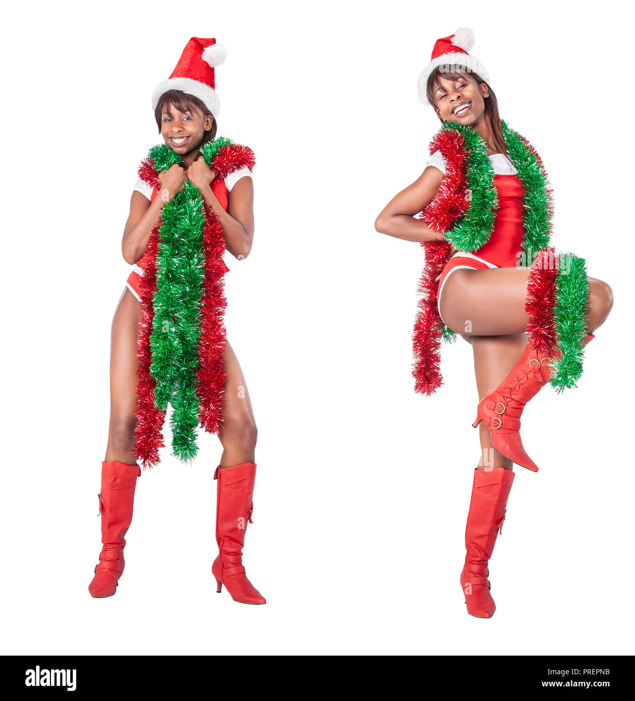 Sexy ragazza africana vestito in un Babbo Natale costume Natale e Capodanno Vacanze Foto stock Alamy