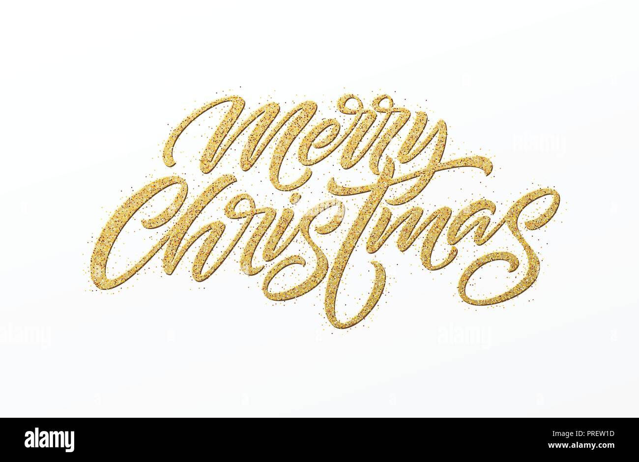 Merry Christmas card con golden glitter scritte. Canto testo disegnato, calligrafia per il design. Illustrazione Vettoriale. Illustrazione Vettoriale