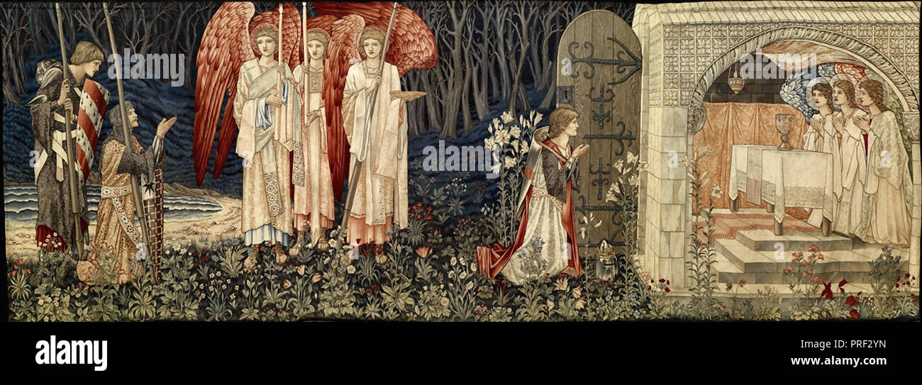 Burne-Jones Edward Coley - Ricerca del Santo Graal VI - il conseguimento - la visione del Santo Graal di Sir Galahad Sir Bors e Sir Percival Foto Stock