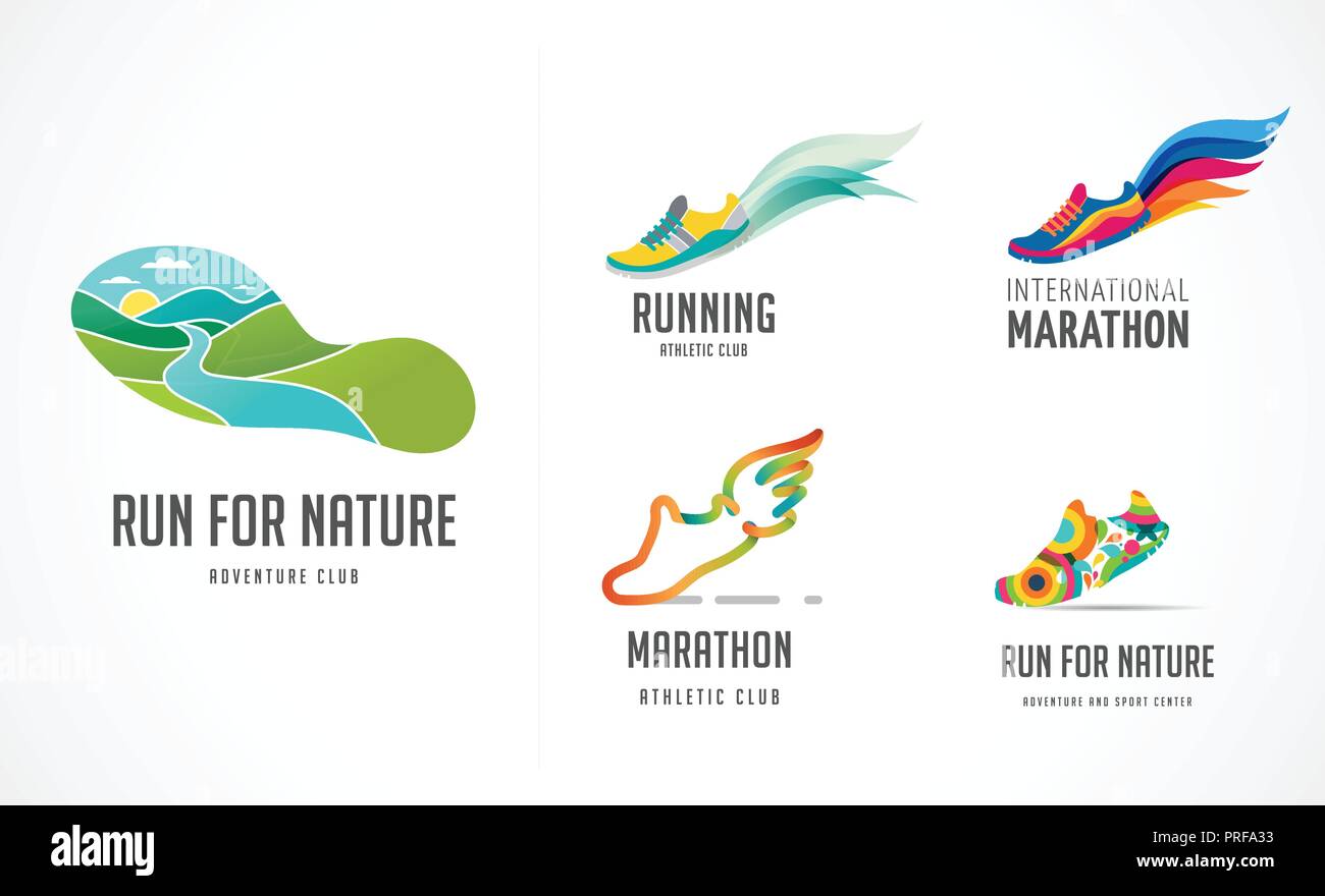 Icona Esegui, simbolo acceso marathon poster e logo collection Illustrazione Vettoriale