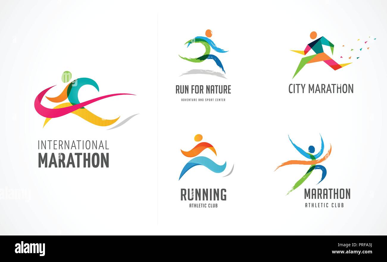Icona Esegui, simbolo acceso marathon poster e logo collection Illustrazione Vettoriale