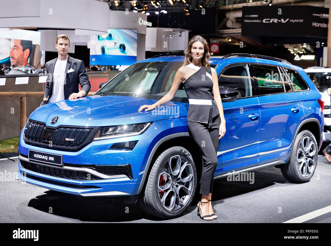 Skoda auto costruttore ha presentato in anteprima mondiale la nuova versione di SUV Skoda Kodiaq RS durante la prima giornata della stampa internazionale del Motor Show di Parigi Foto Stock