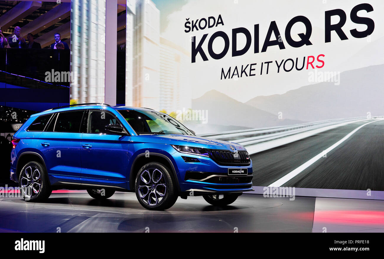 Sport Auto SUV Skoda Kodiaq RS è stato presentato per la prima volta durante la prima giornata internazionale di Parigi al Motorshow il Martedì, Ottobre 2nd, 2018 in P Foto Stock