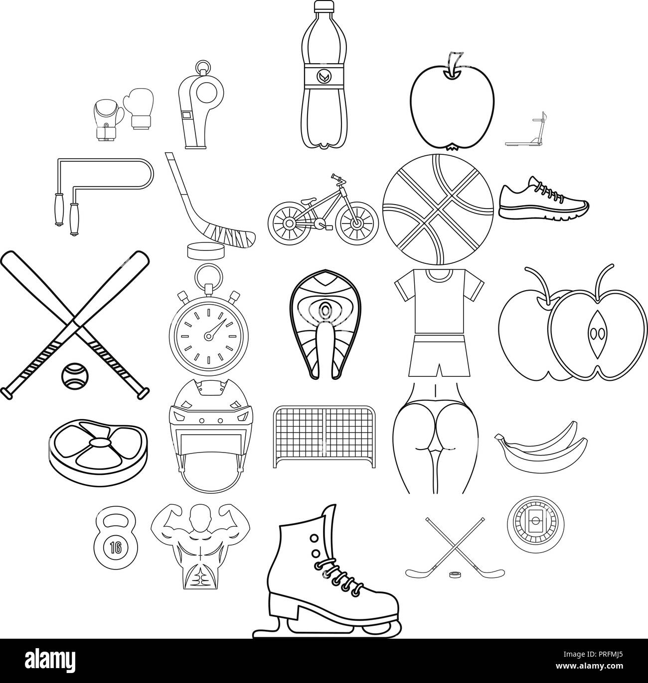 Esercizio di set di icone di stile di contorno Illustrazione Vettoriale