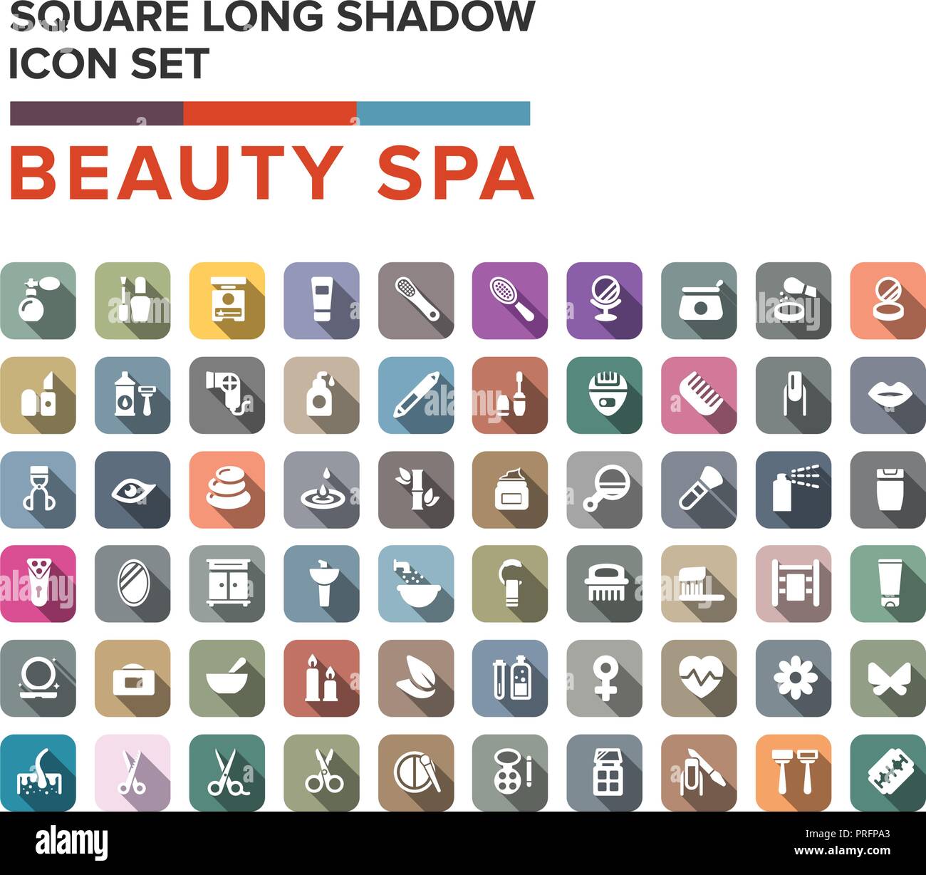 Bellezza e spa set di icone in design piatto con lunga ombra Illustrazione Vettoriale