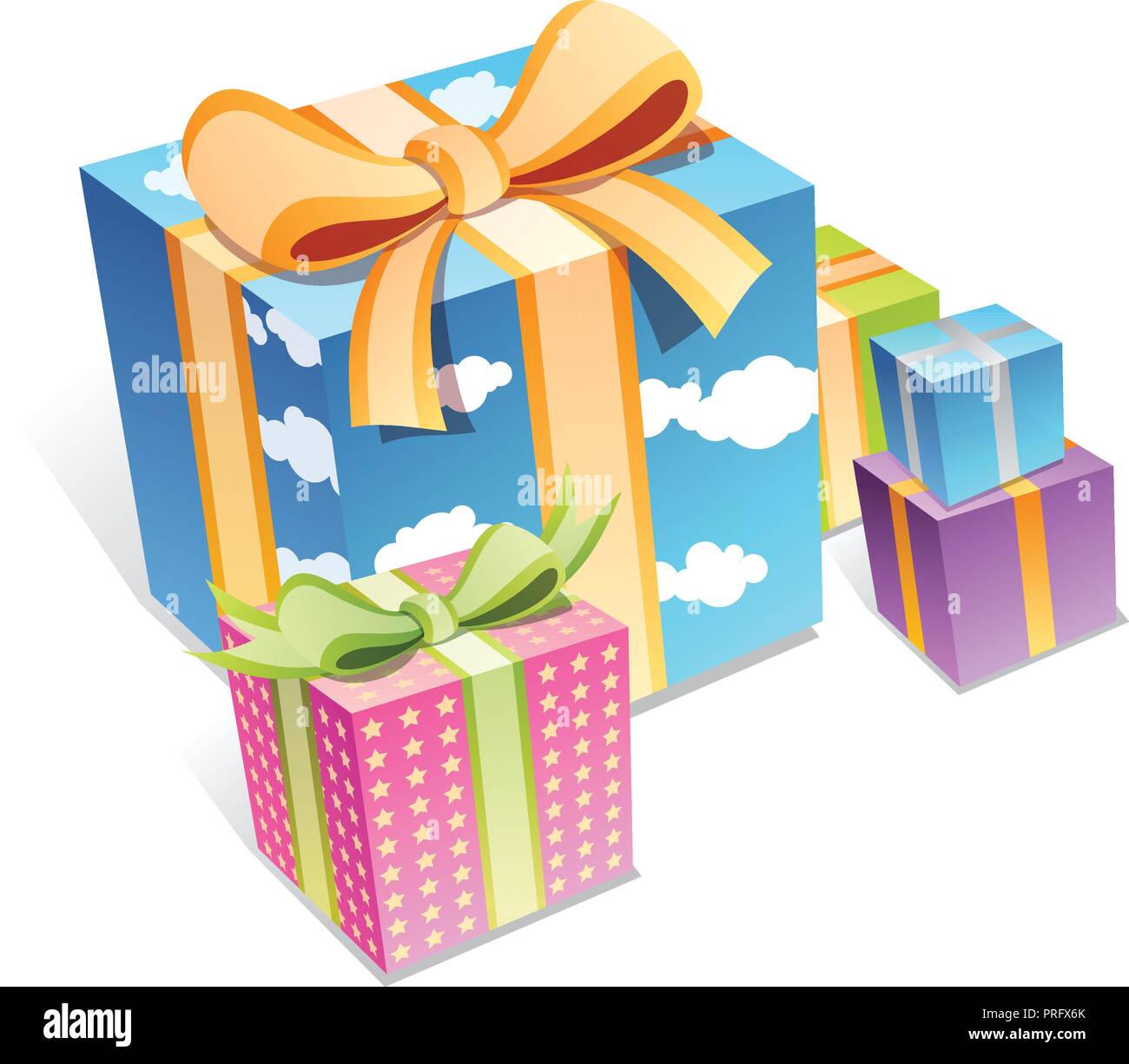Set di colorate scatole regalo con archetti e nastri. Illustrazione Vettoriale. Illustrazione Vettoriale