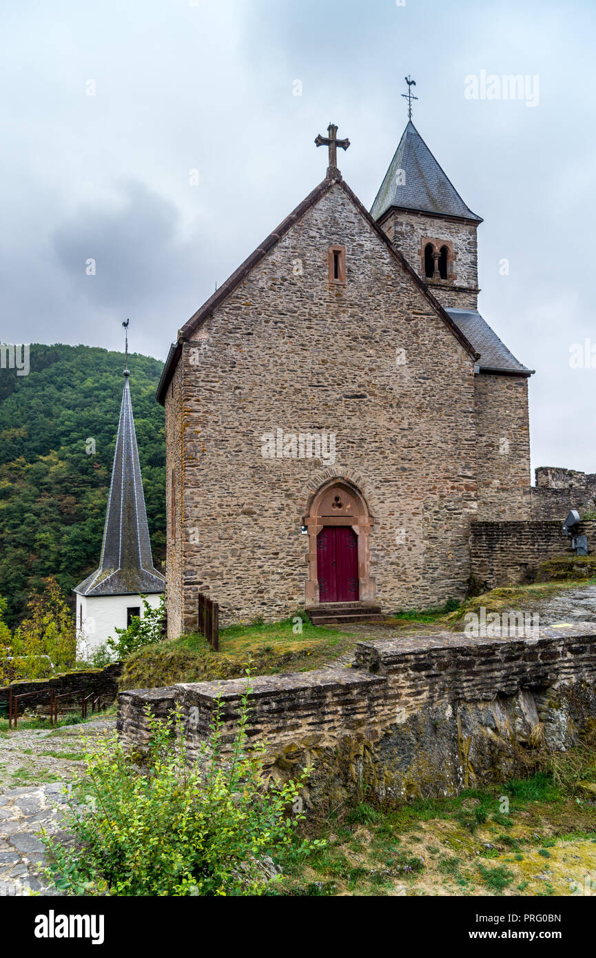 Cappella del Castello dei Conti di Esch-sur-Sûre, del XIII secolo, Granducato del Lussemburgo Foto Stock