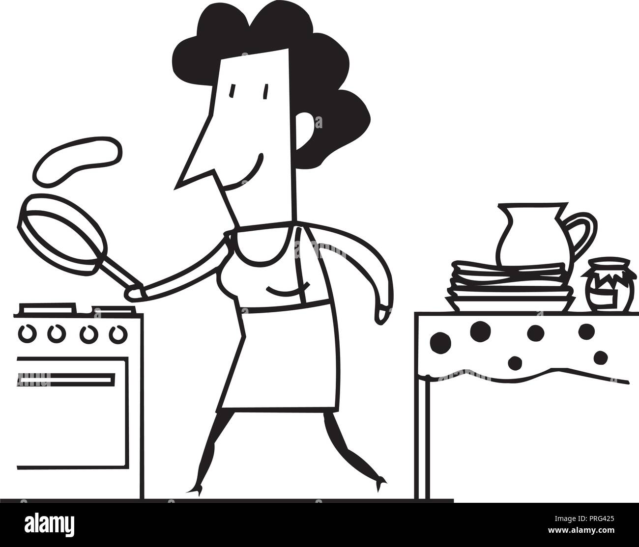 Illustrazione di una donna Battere le uova. delineato cartoon Illustrazione Vettoriale