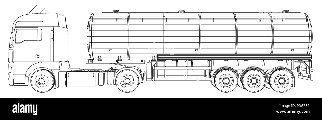 Schizzo di un carrello con un vettore del serbatoio. Creato illustrazione di 3d. Filo-telaio Illustrazione Vettoriale