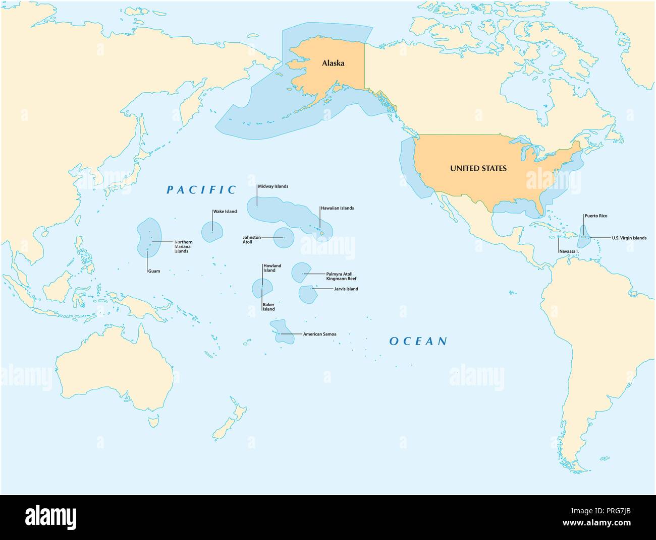 Zona insulare mappa vettoriale degli Stati Uniti. Illustrazione Vettoriale