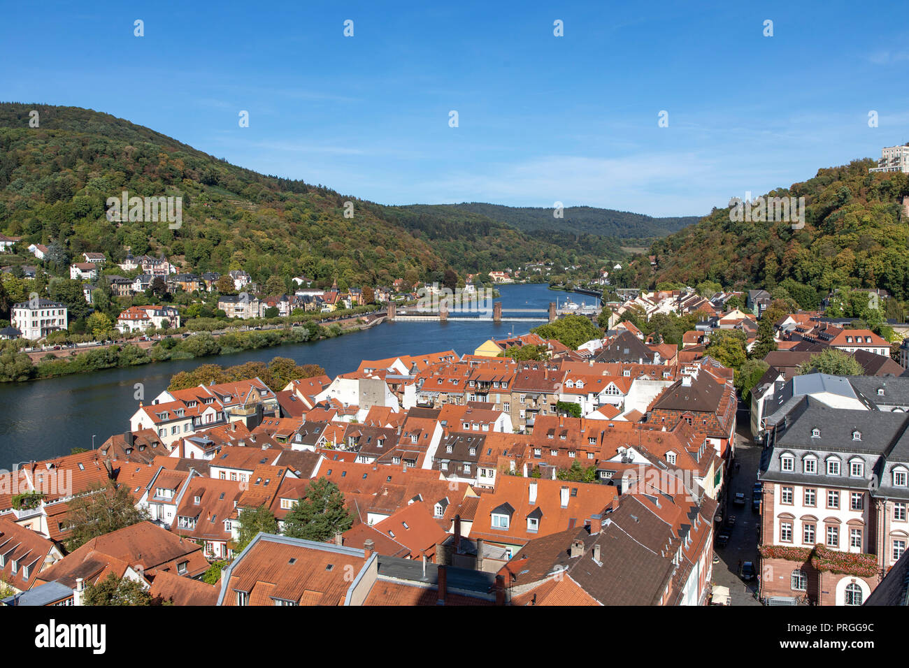 Vista sulla città vecchia di Heidelberg, con il castello di Heidelberg, Neckar, Germania Foto Stock