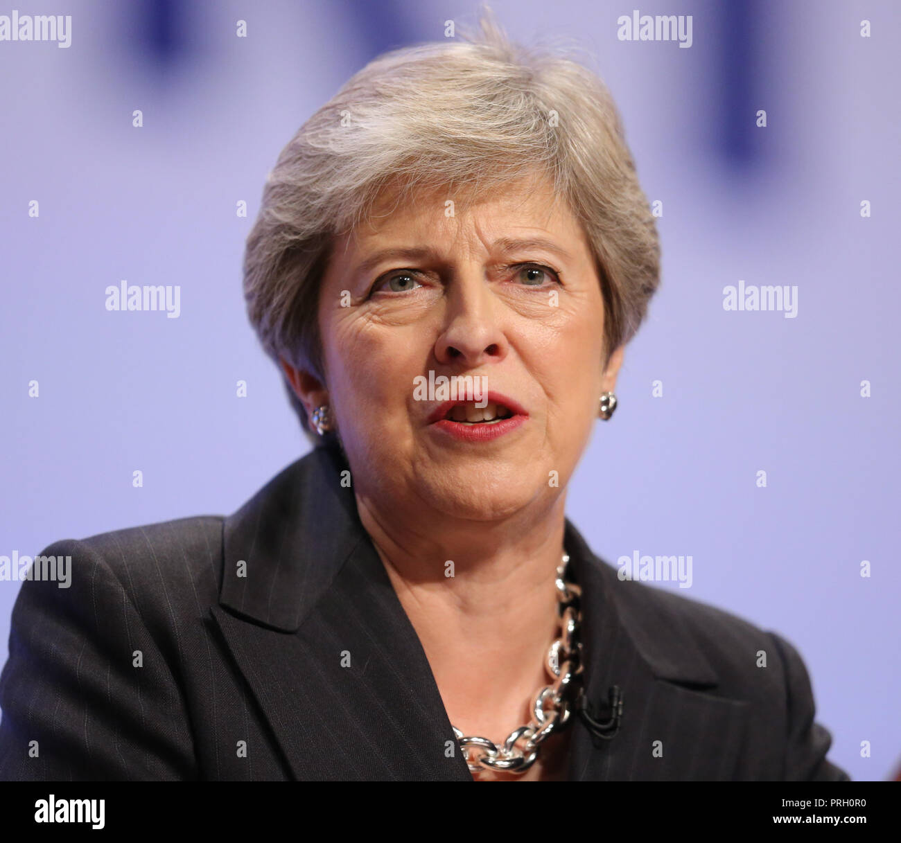 Birmingham, Regno Unito. 3° OTT 2018. Theresa Maggio Mp Primo Ministro conservatore e leader del partito del partito conservatore 2018 Conferenza Icc, Birmingham, Inghilterra 03 ottobre 2018 risolve il congresso del Partito Conservatore 2018 all'ICC, Birmingham, Inghilterra Credito: Allstar Picture Library/Alamy Live News Foto Stock