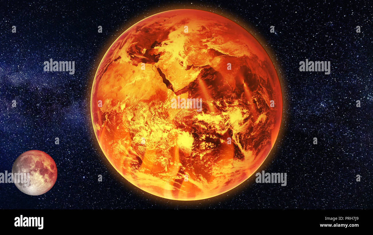 Il riscaldamento globale di morte contro il surriscaldamento della Terra vista dallo spazio arte concetto. Gli elementi di questa immagine fornita dalla NASA Foto Stock