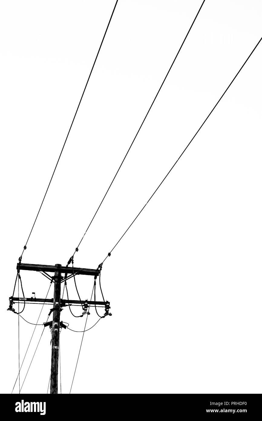 La linea telefonica in bianco e nero Foto Stock