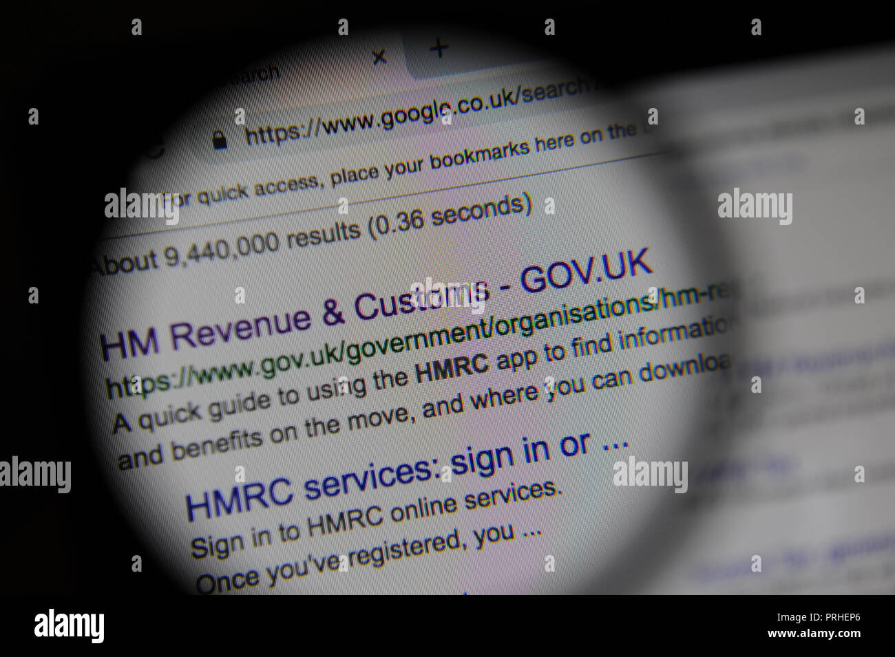 La HM Revenue & Customs sito visto o Google Foto Stock