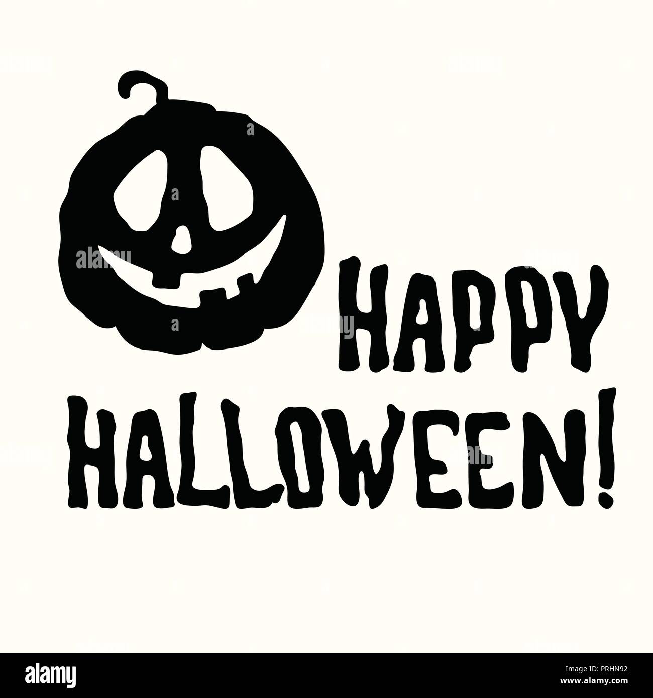 Vettore stencil happy Halloween titolo con zucca lanterna isolati su sfondo bianco Illustrazione Vettoriale