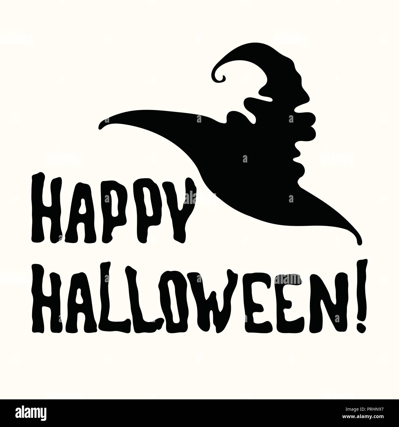 Vettore stencil happy Halloween titolo con magic witch hat isolati su sfondo bianco Illustrazione Vettoriale