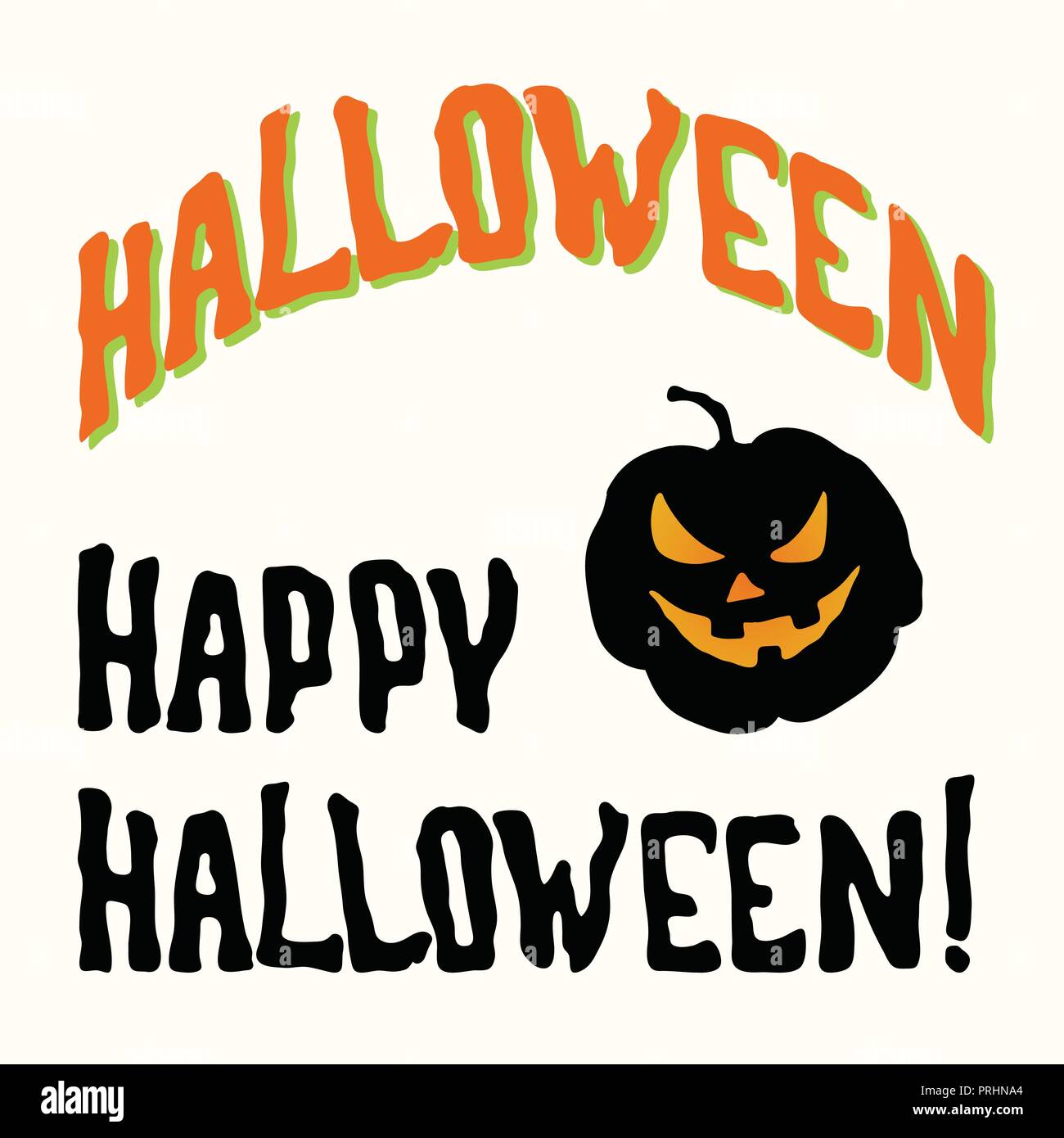 Faccia Carving zucca lanterna e happy Halloween titolo isolato su sfondo bianco Illustrazione Vettoriale