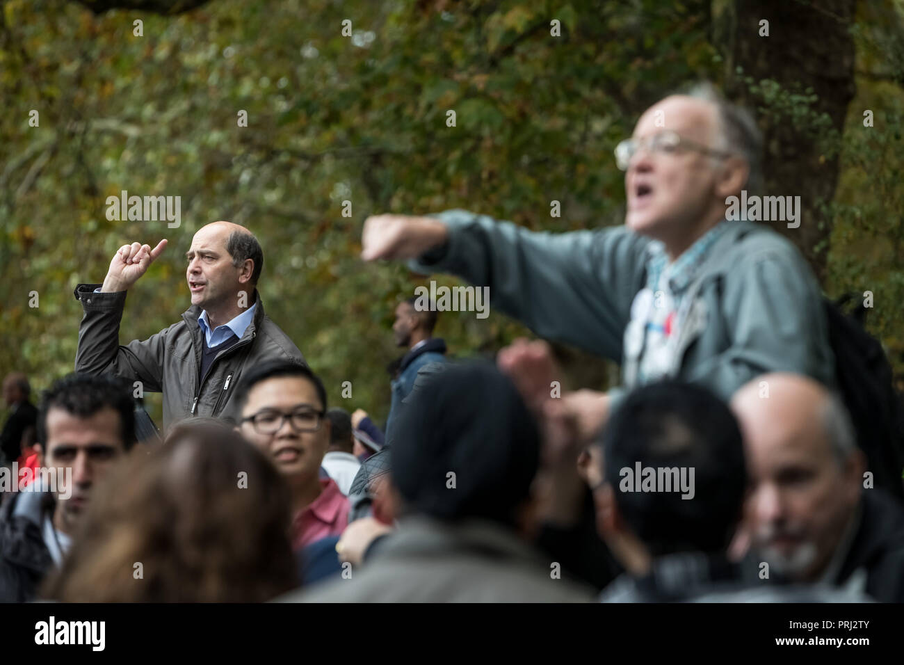 Speakers' Corner, il parlare in pubblico area di Hyde Park di Londra. Foto Stock