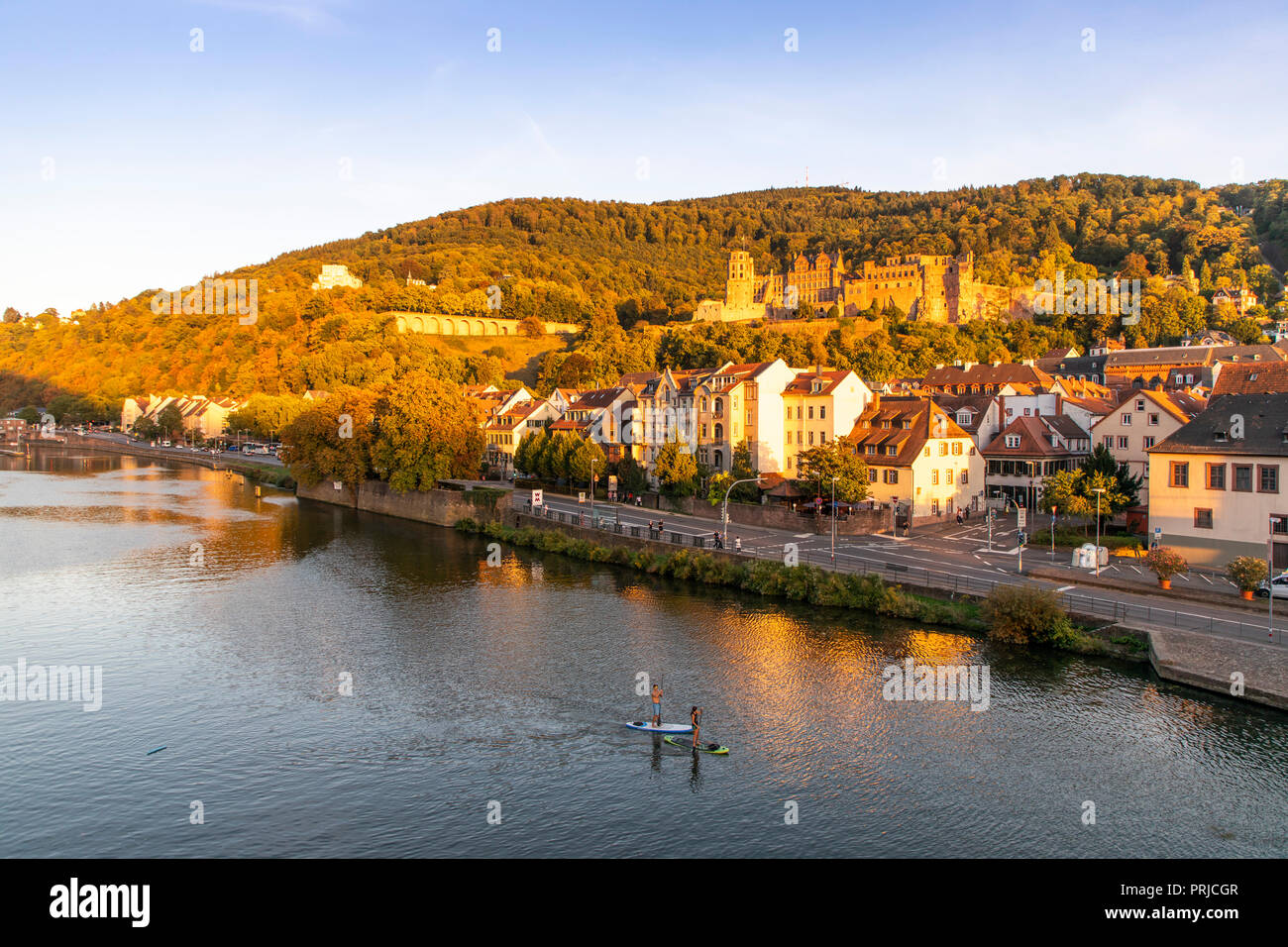Vista sulla città vecchia di Heidelberg, con il castello di Heidelberg, Neckar, Germania Foto Stock