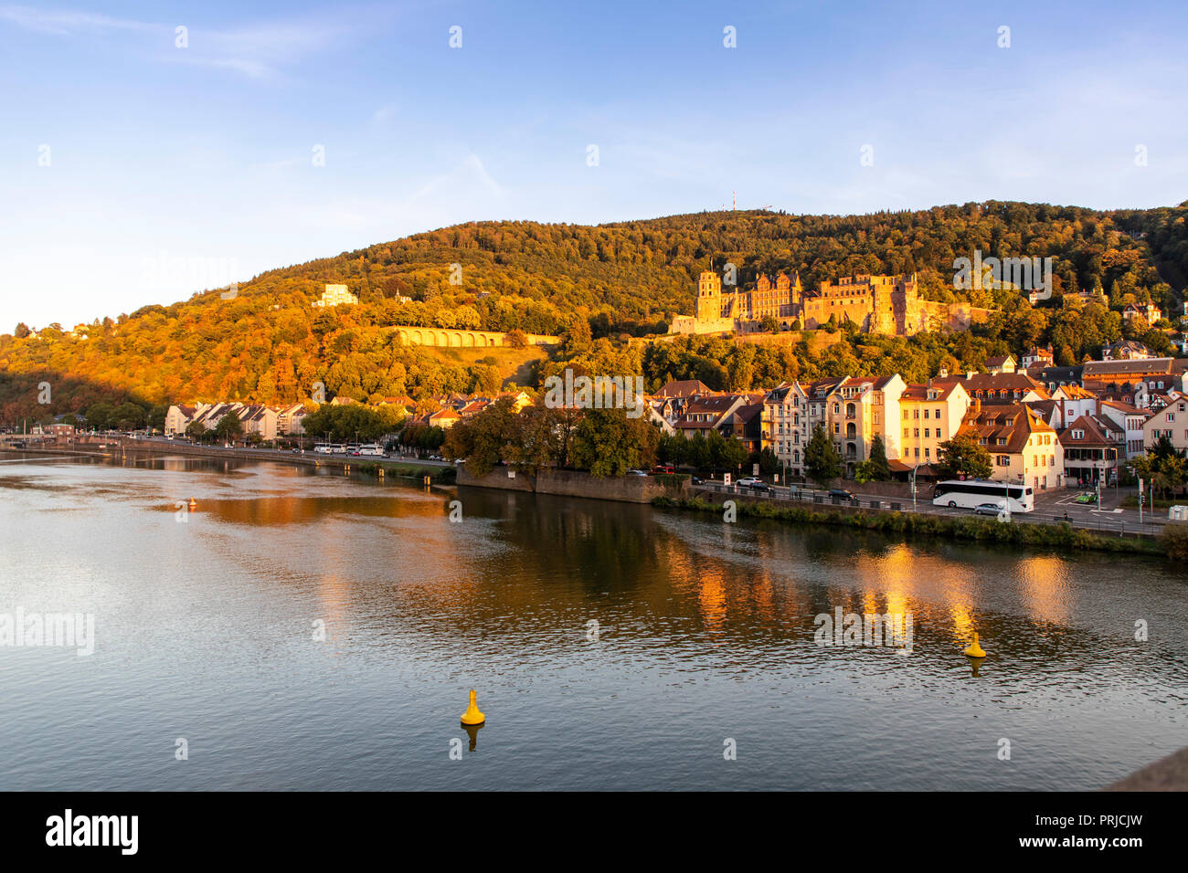 Vista sulla città vecchia di Heidelberg, con il castello di Heidelberg, Neckar, Germania Foto Stock