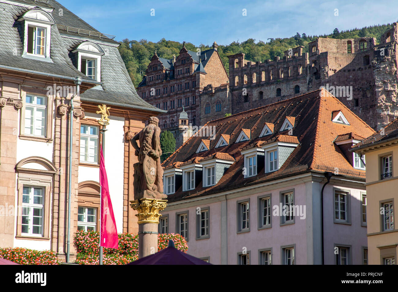 Vista sulla città vecchia di Heidelberg, con il castello di Heidelberg, Neckar, Germania Foto Stock