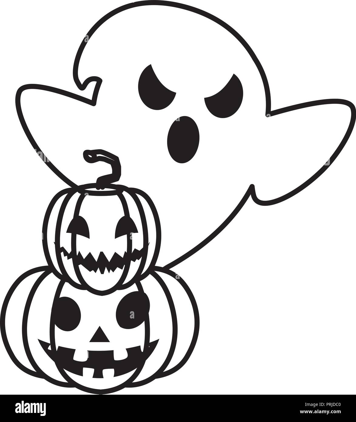 Happy halloween fantasma con zucca illustrazione vettoriale design Illustrazione Vettoriale