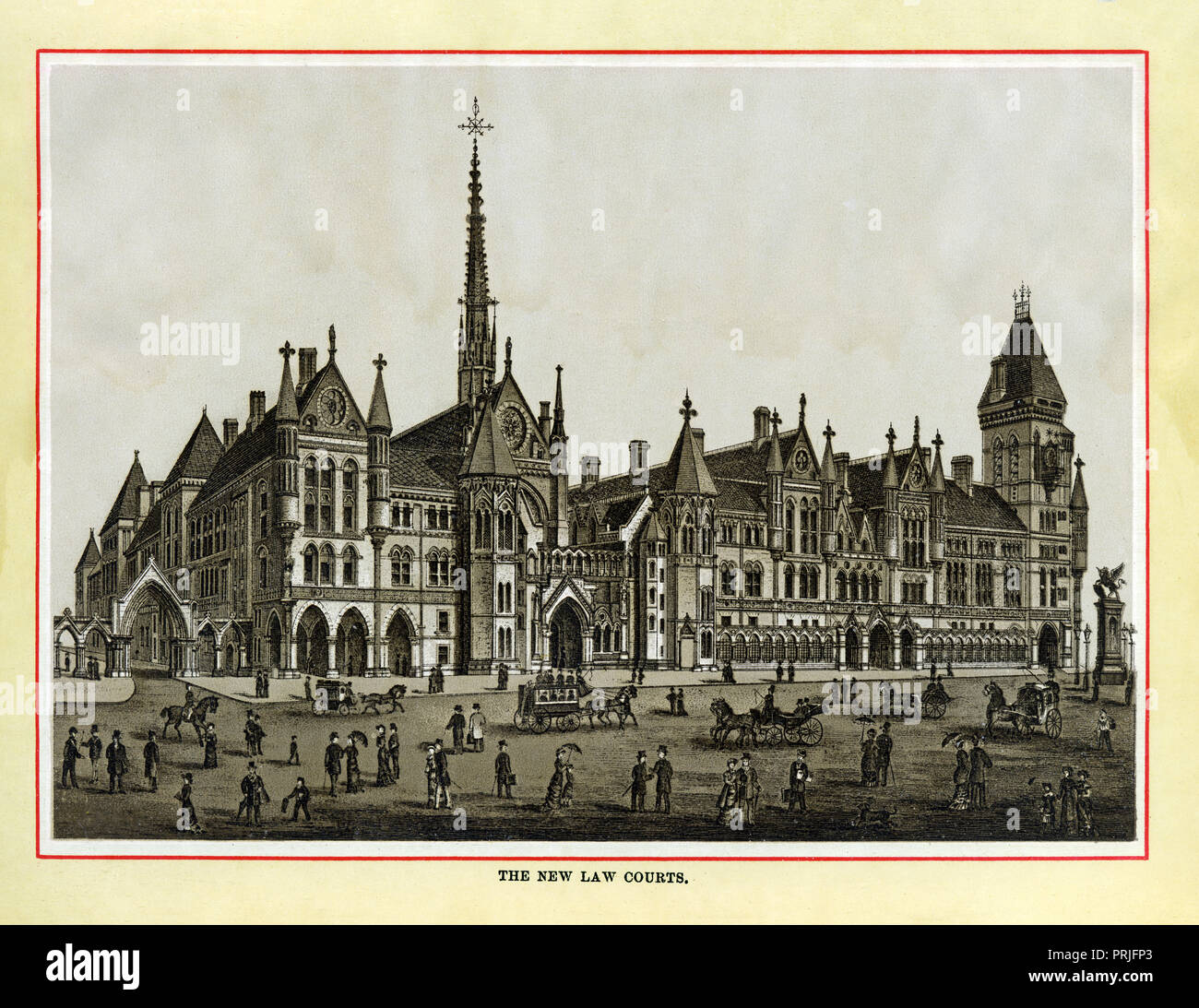 La nuova legge tribunali, 1883 in acciaio di alta qualità di incisione Royal Courts of Justice, aperto dal Queen Victoria l'anno prima sullo Strand appena al di fuori del confine della città di Londra come segnato da Temple Bar sulla strada della flotta Foto Stock