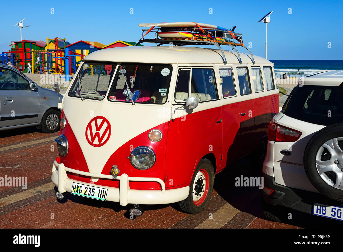 Bus VW in Muizenberg, Cape Town, Western Cape, Sud Africa Foto Stock