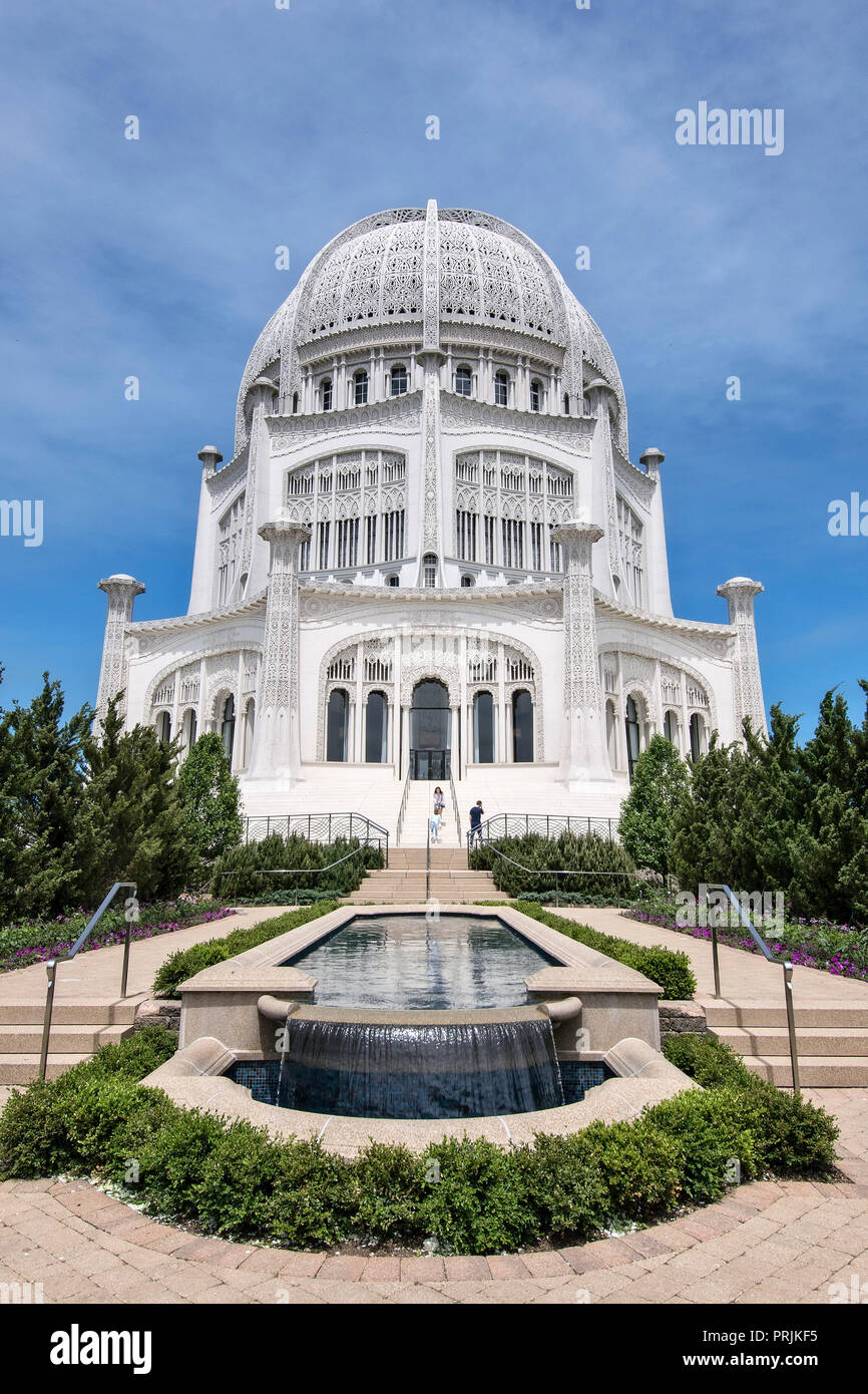 Edificio sacrale Bahai casa di culto, tempio Bahai, seguace di Fede Bahá'í, Evanston, Illinois, Stati Uniti d'America Foto Stock