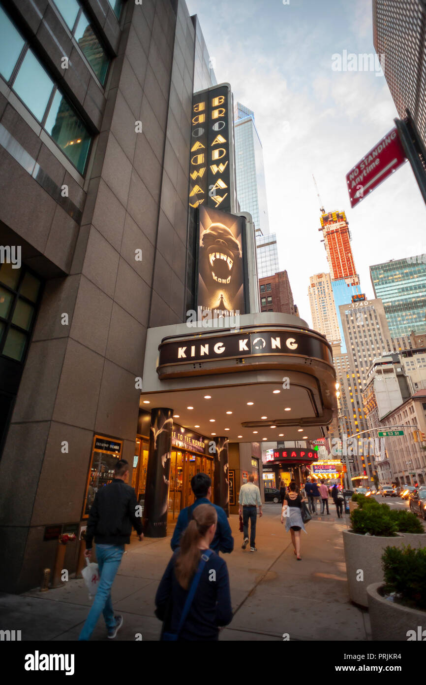 Il rettangolo di selezione per l'attesissimo "King Kong" basato sull'omonimo film è visto sul teatro di Broadway a New York Martedì, Settembre 18, 2018. Il musical, dotato di 20 piedi di altezza animatronic puppet, anteprime inizia nel mese di ottobre 2018. (Â©Â Richard B. Levine) Foto Stock