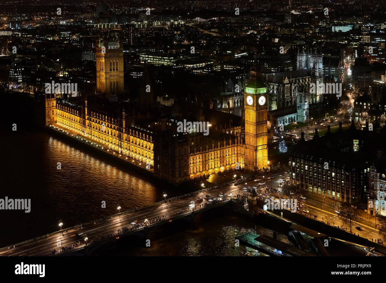 Palazzo di Westminster, il Big Ben e la House of Commons di notte Foto Stock