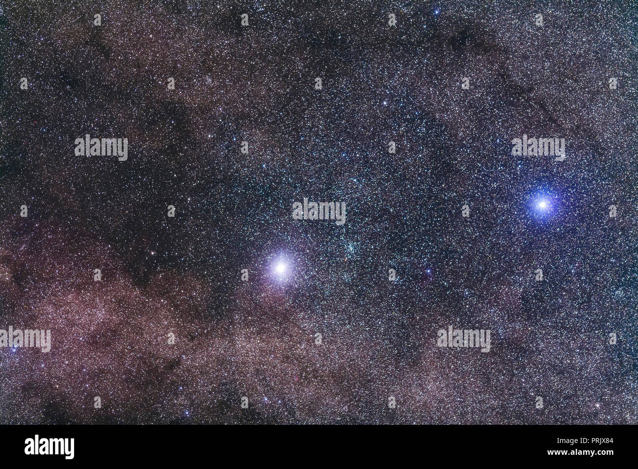 Alpha Centauri, la stella più vicina al sistema Sun (a sinistra e aka Rigel Kentaurus) e Beta Centauri (a destra, aka Hadar) nel centauro e togethe Foto Stock