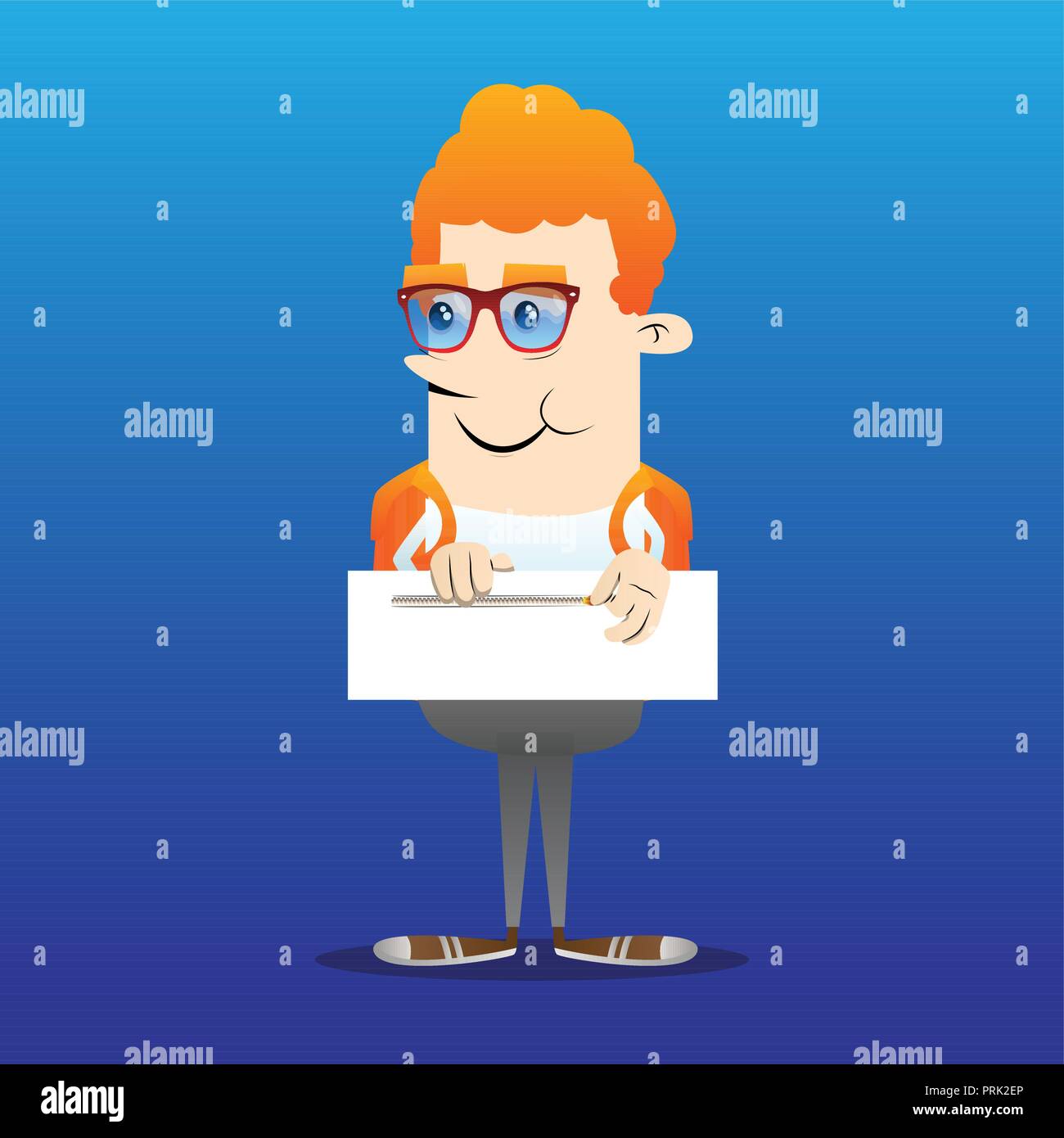 Scolaro zippare un banner. Vector personaggio dei fumetti illustrazione. Illustrazione Vettoriale