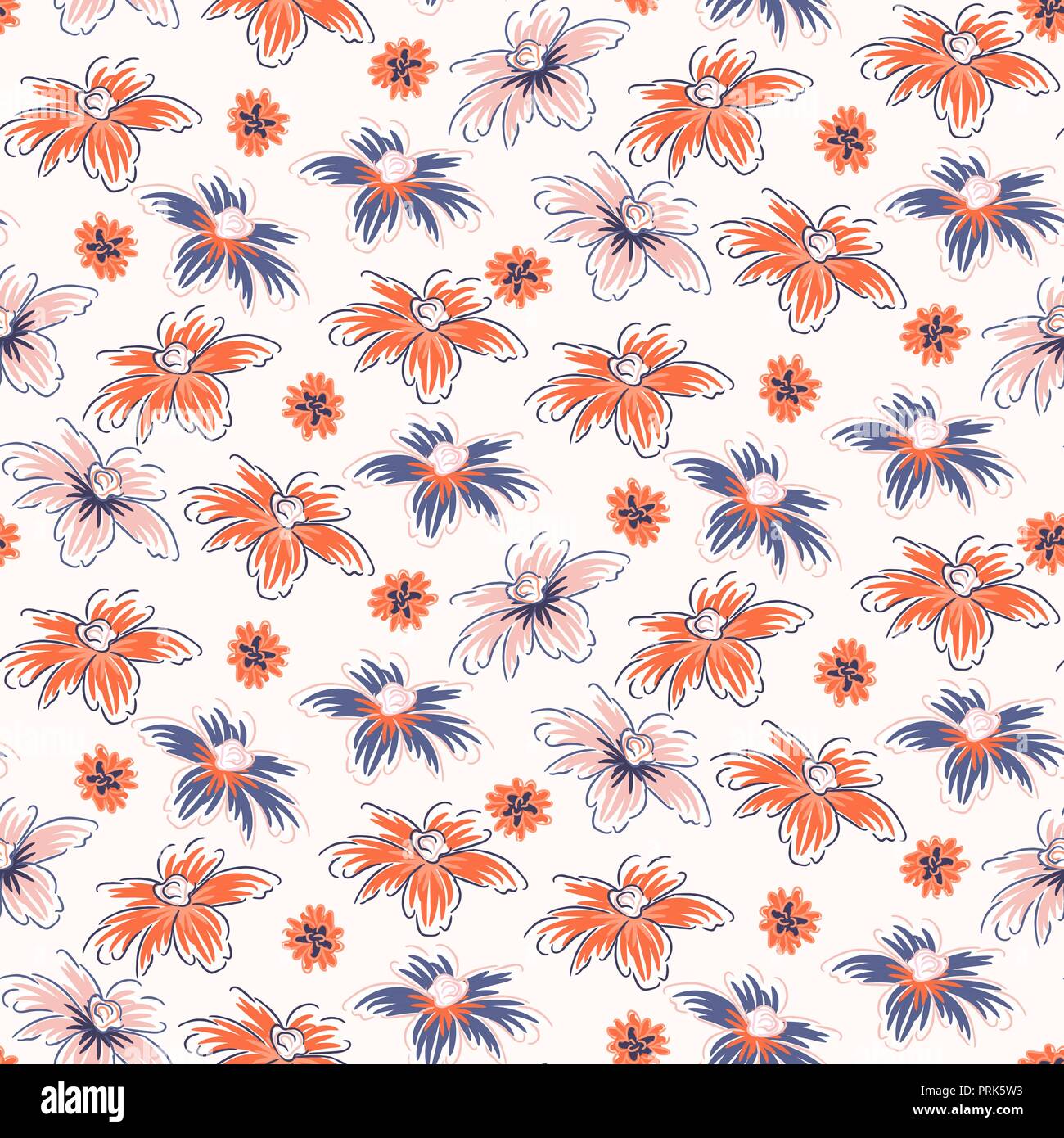 Disegnato a mano senza giunture di fiori rosa rosso modello di vettore. Illustrazione Vettoriale