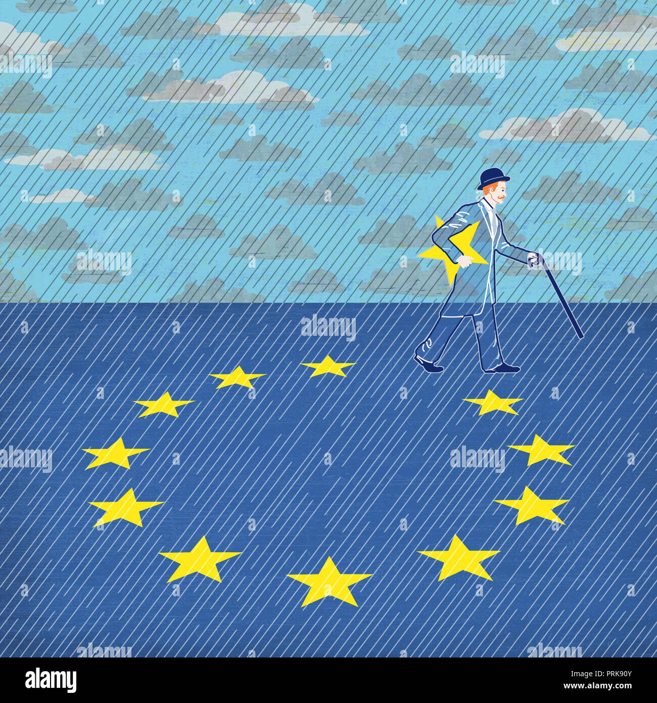 Inglese si allontana con la stella dalla bandiera dell'Unione europea Foto Stock