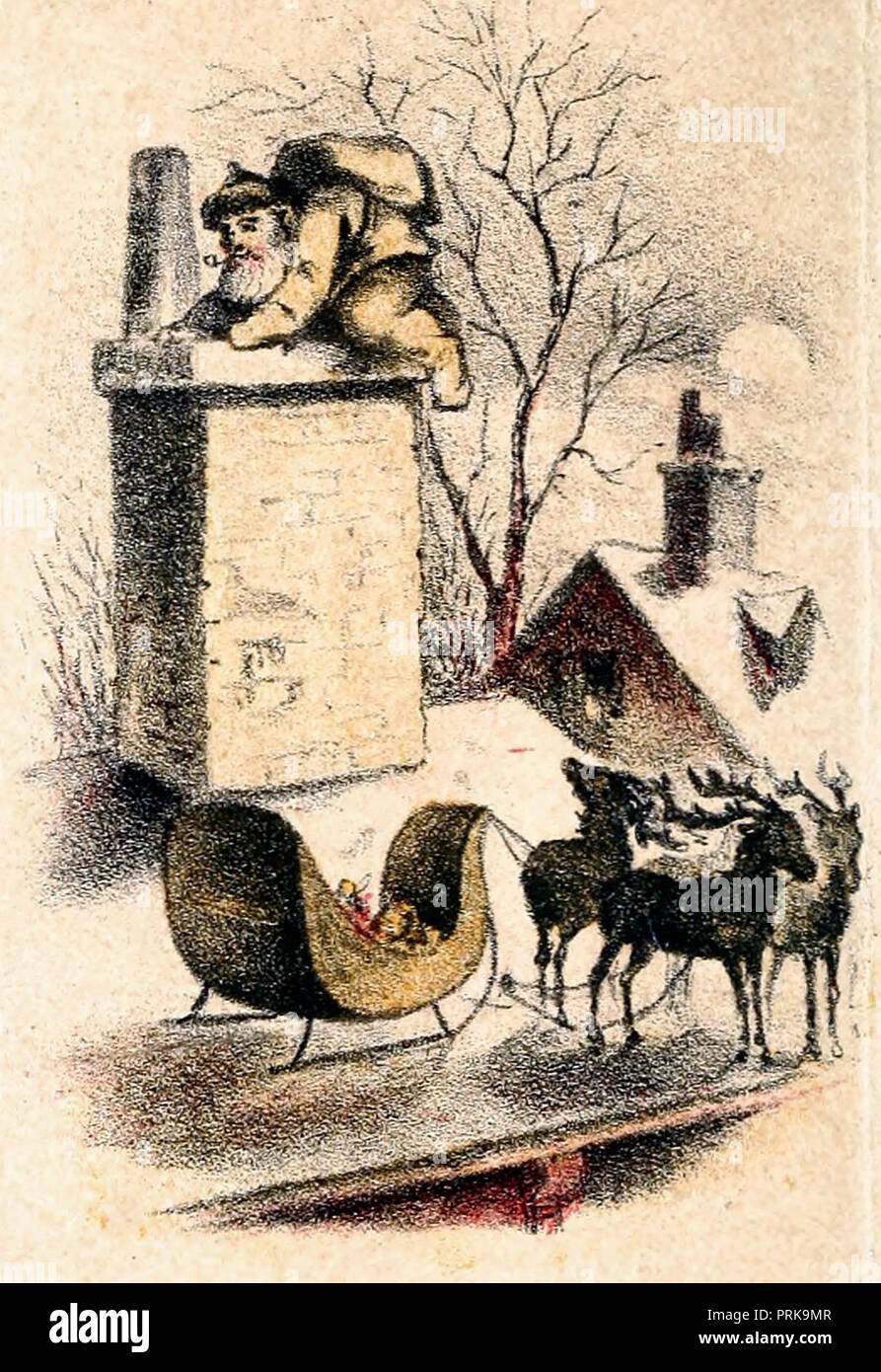 Santa Claus scendendo da un camino Foto Stock