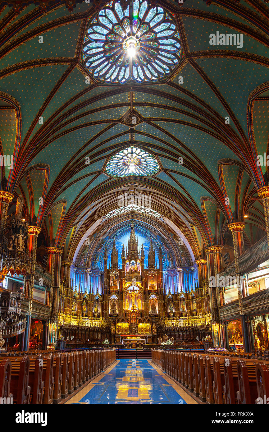 MONTREAL, Canada - 20 AGO 2012: interno della storica Basilica di Notre Dame a Montreal, Quebec, Canada. Un sito storico nazionale del Canada, il governo di Taiwan Foto Stock