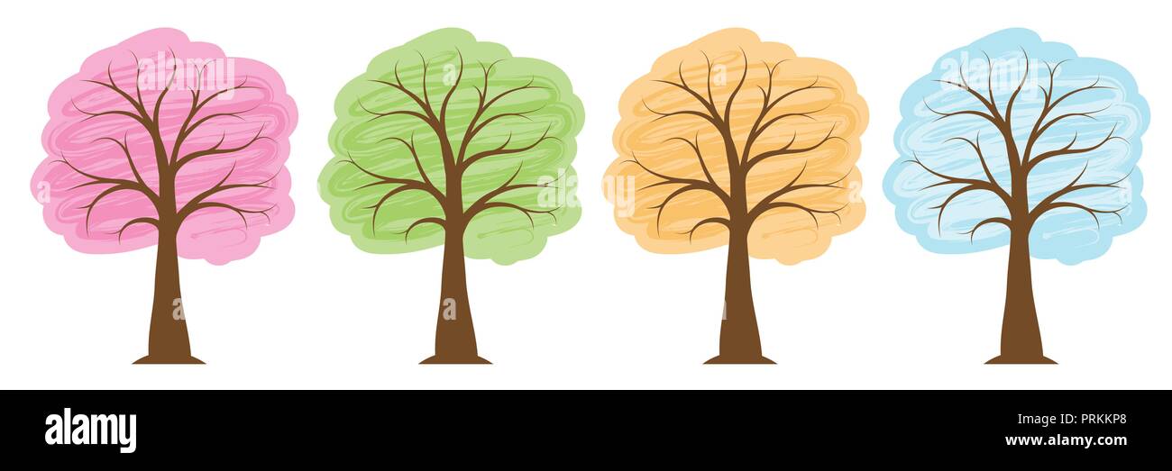 Quattro stagioni di alberi in colori luminosi primavera estate autunno inverno illustrazione vettoriale EPS10 Illustrazione Vettoriale