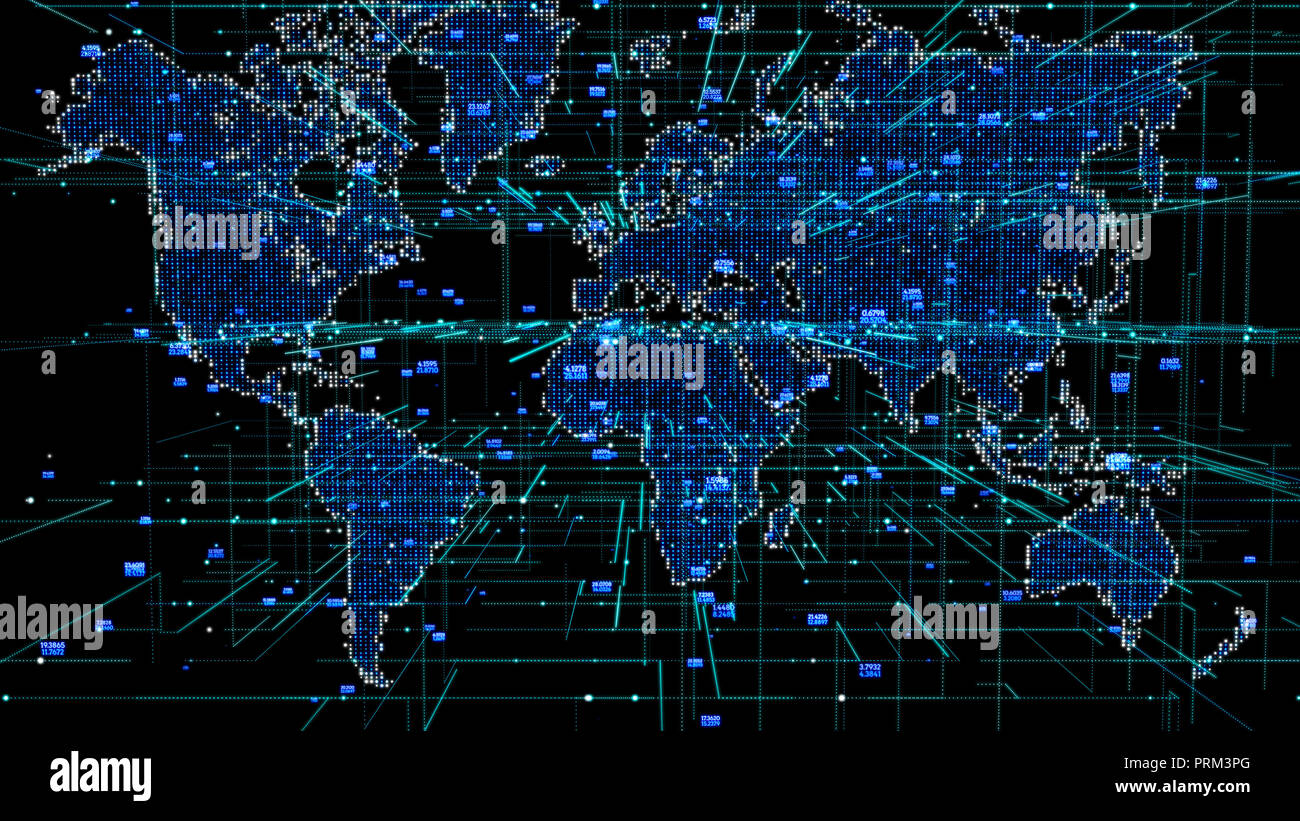 Rete globale mappa Mondo point. Le comunicazioni sociali dello sfondo. Mappa terrestre. Foto Stock