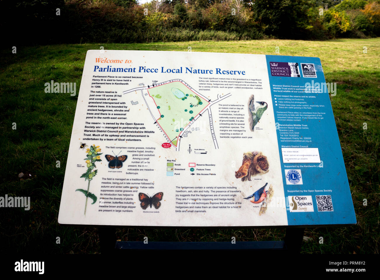 Il Parlamento pezzo locale riserva natura segno, Kenilworth, Warwickshire, Inghilterra, Regno Unito Foto Stock