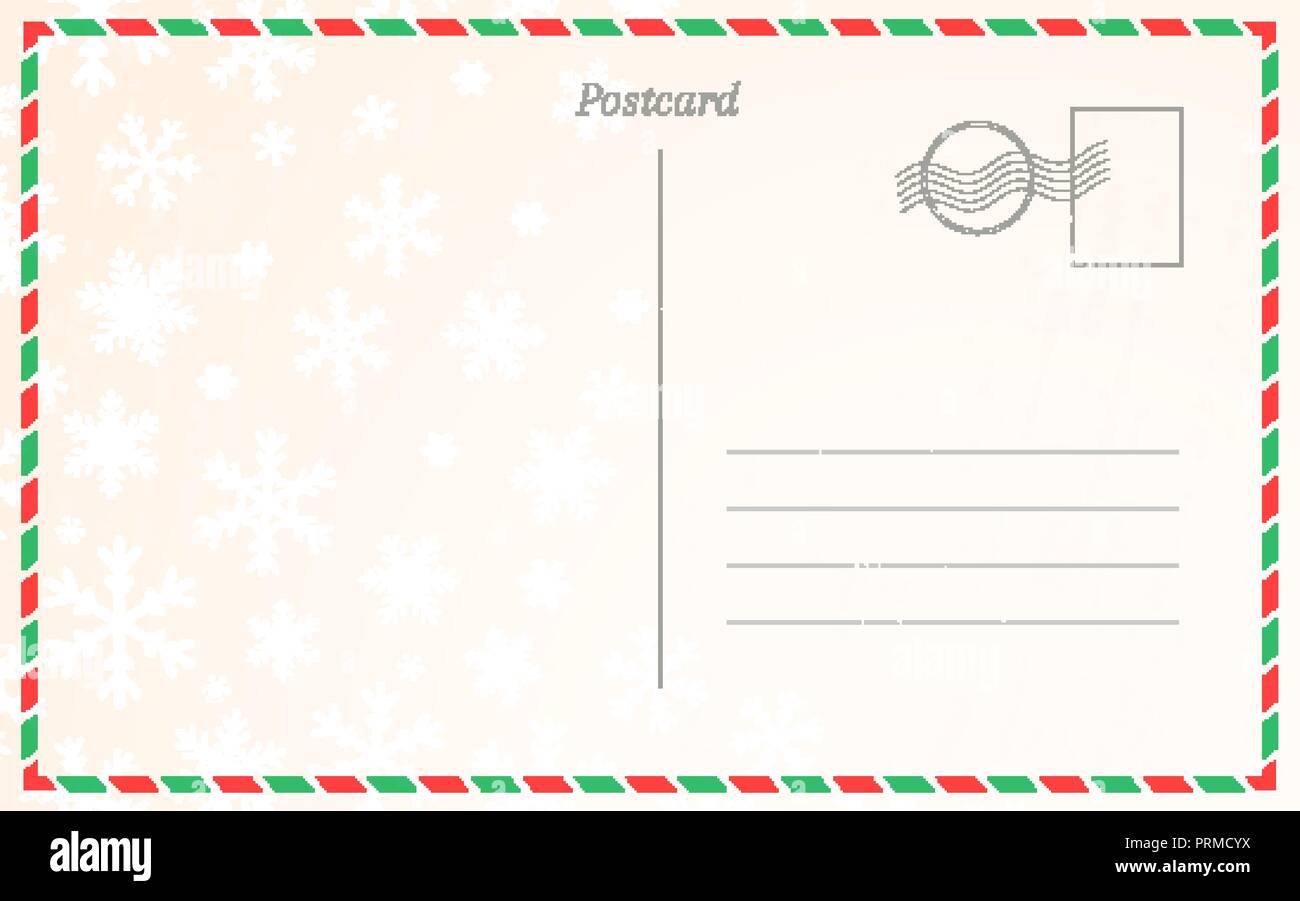 Vecchia cartolina postale modello con fiocchi di neve in inverno. Cartolina retro design per Natale e Anno Nuovo saluti Illustrazione Vettoriale
