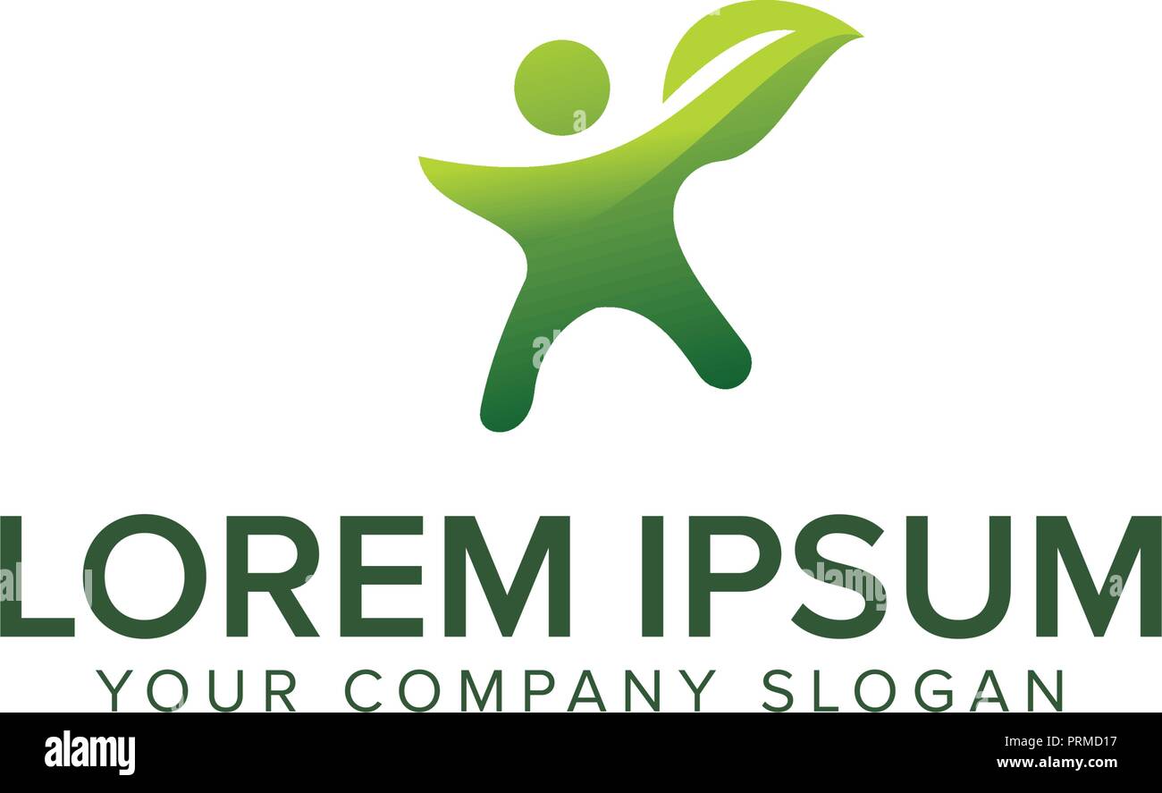 Sano - logo vettoriale illustrazione del modello. L'uomo figura sulle foglie. Ecologico e prodotto biologico Nozione di segno. Simbolo per la salvaguardia dell'ambiente. Il carattere umano ico Illustrazione Vettoriale