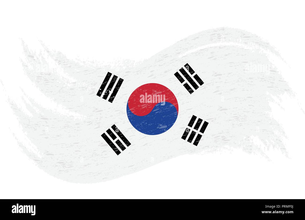 Bandiera Nazionale della Corea del Sud, progettato utilizzando i tratti di pennello,isolato su uno sfondo bianco. Illustrazione Vettoriale. Illustrazione Vettoriale