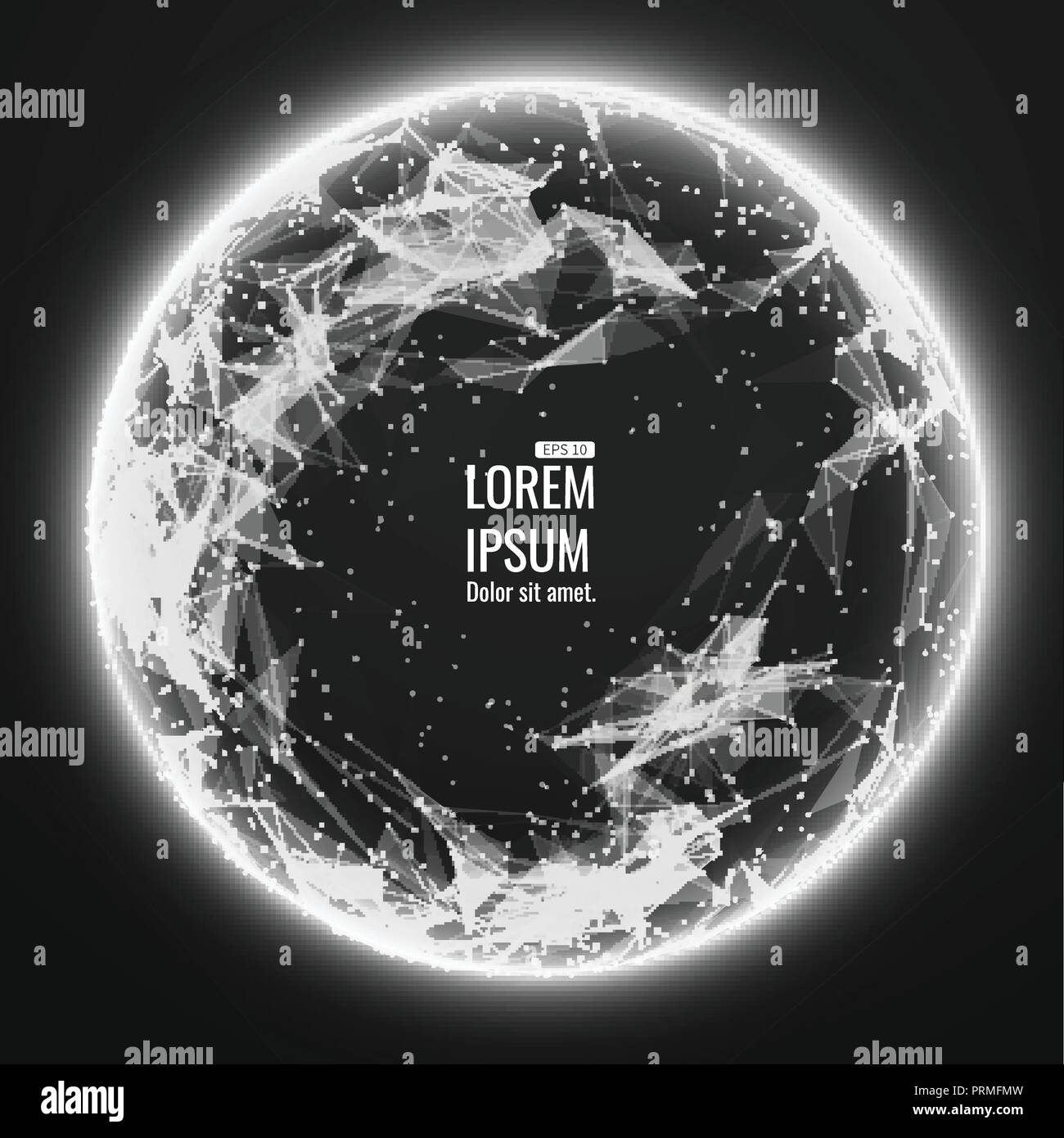 Abstract 3d illuminato Mesh distorta sfera . Insegna al neon . La tecnologia avveniristica elemento HUD . Elegante distrutto . Grande per la visualizzazione di dati . Illustrazione Vettoriale