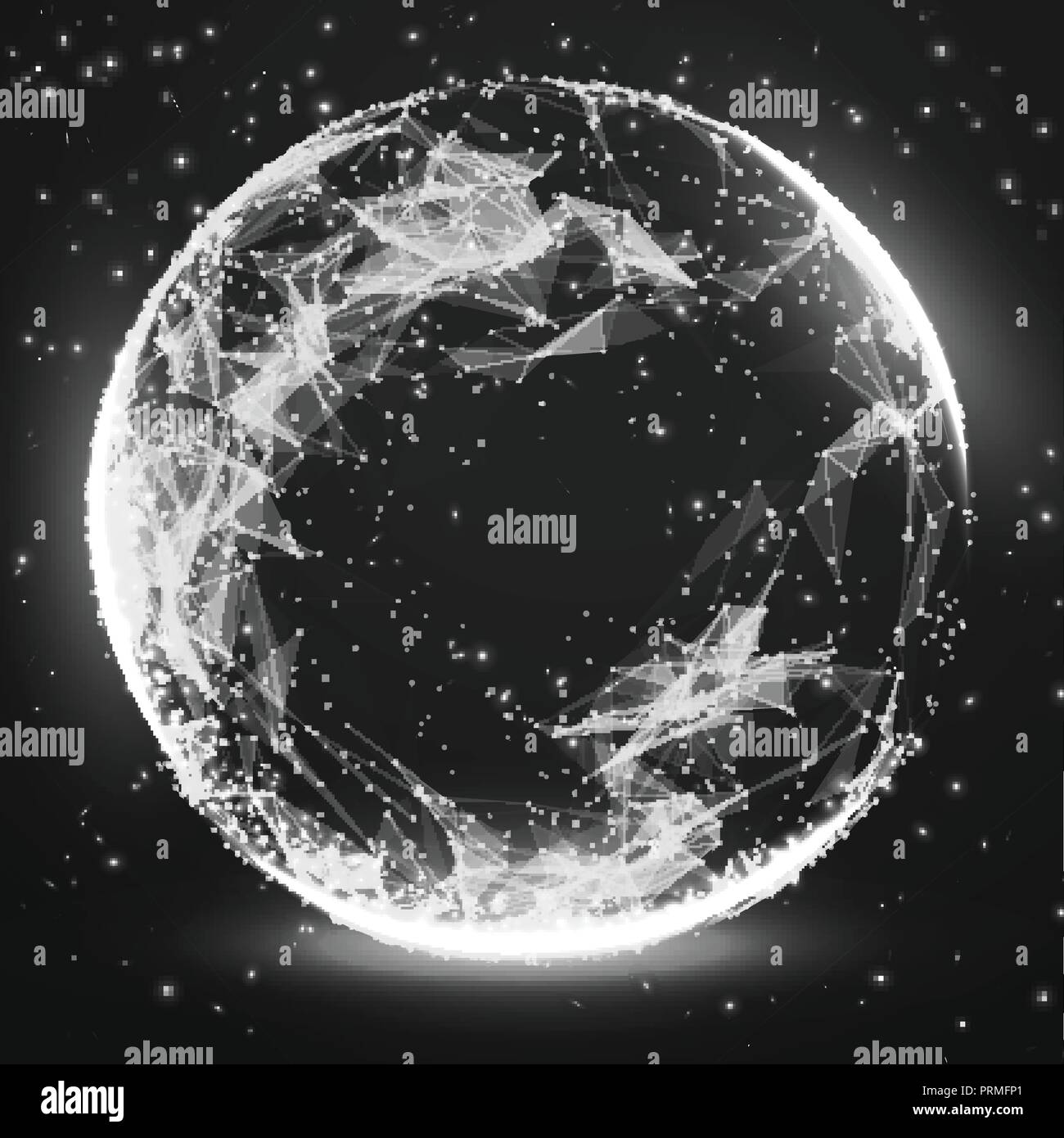 Abstract 3d illuminato Mesh distorta sfera . Insegna al neon . La tecnologia avveniristica elemento HUD . Elegante distrutto . Grande per la visualizzazione di dati . Illustrazione Vettoriale