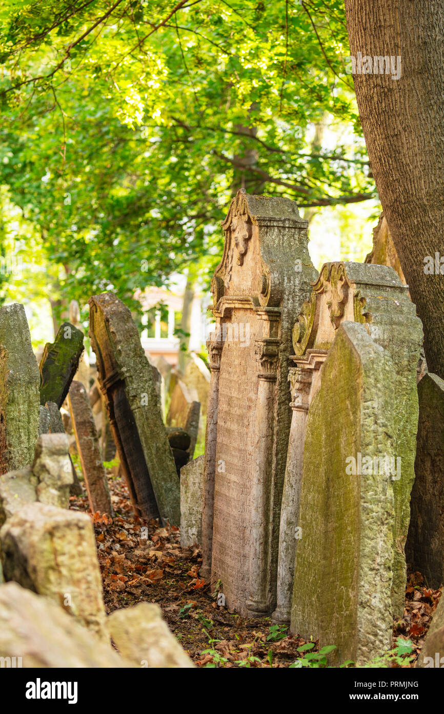 Europa, Repubblica Ceca, Boemia, Praga, sito Unesco, Cimitero Ebraico Foto Stock